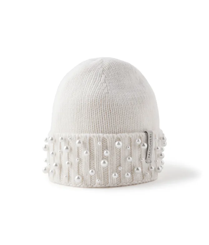 Berretto con perle in Cashmere Ultrasoft