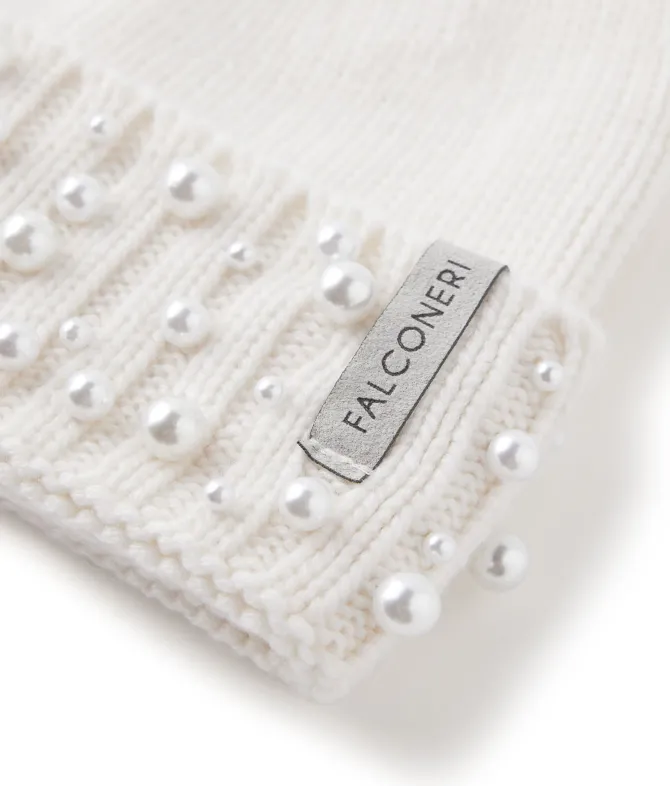 Berretto con perle in Cashmere Ultrasoft
