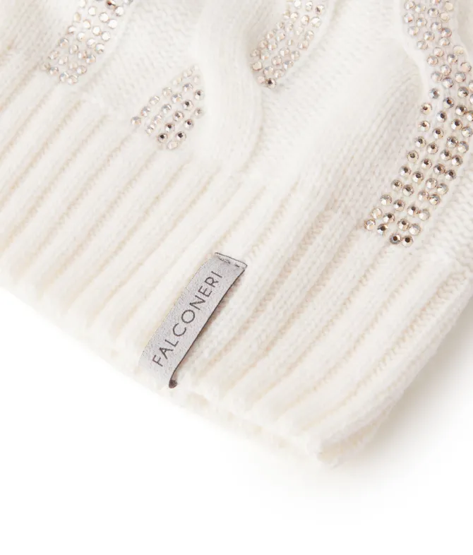 Berretto con trecce e strass in Cashmere Ultrasoft