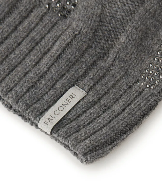 Berretto con trecce e strass in Cashmere Ultrasoft