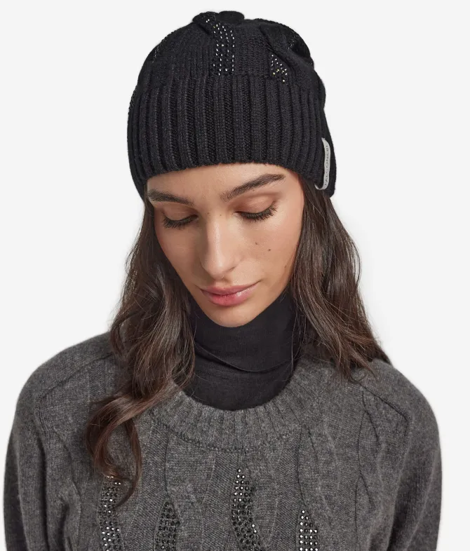 Berretto con trecce e strass in Cashmere Ultrasoft