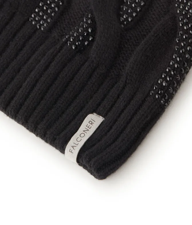 Berretto con trecce e strass in Cashmere Ultrasoft