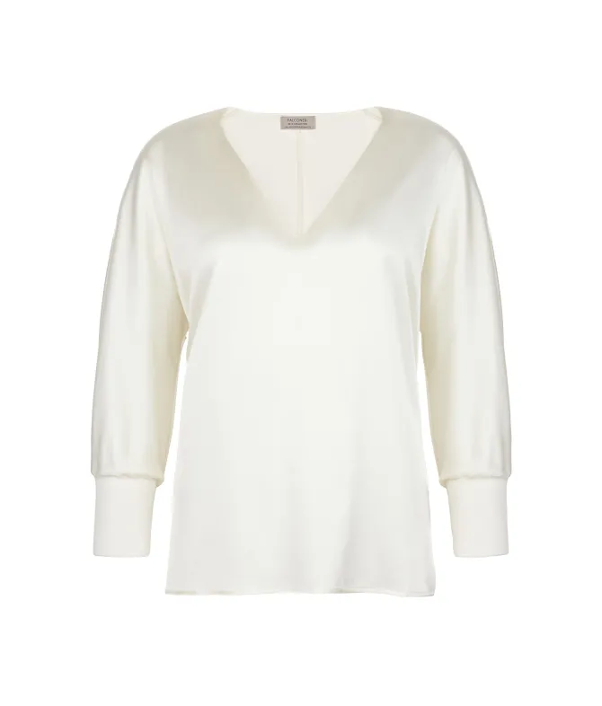 Blusa con scollo a V in seta