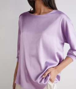 Blusa girocollo in seta
