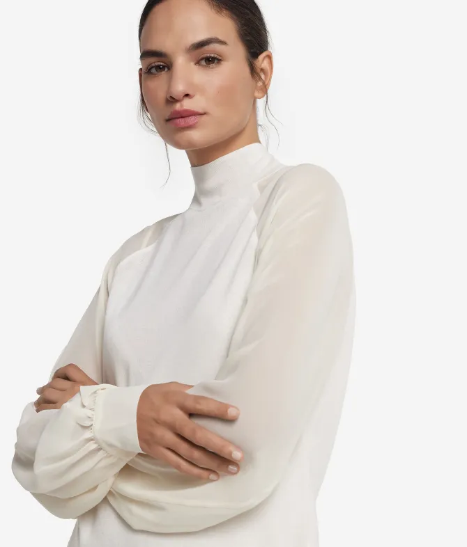 Blusa in Cashmere Ultrafine con inserto in seta