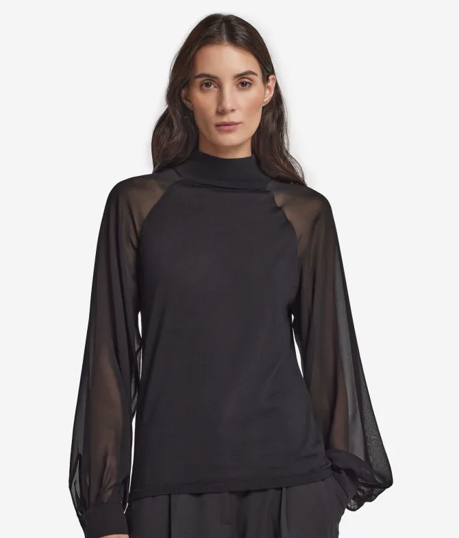 Blusa in Cashmere Ultrafine con inserto in seta