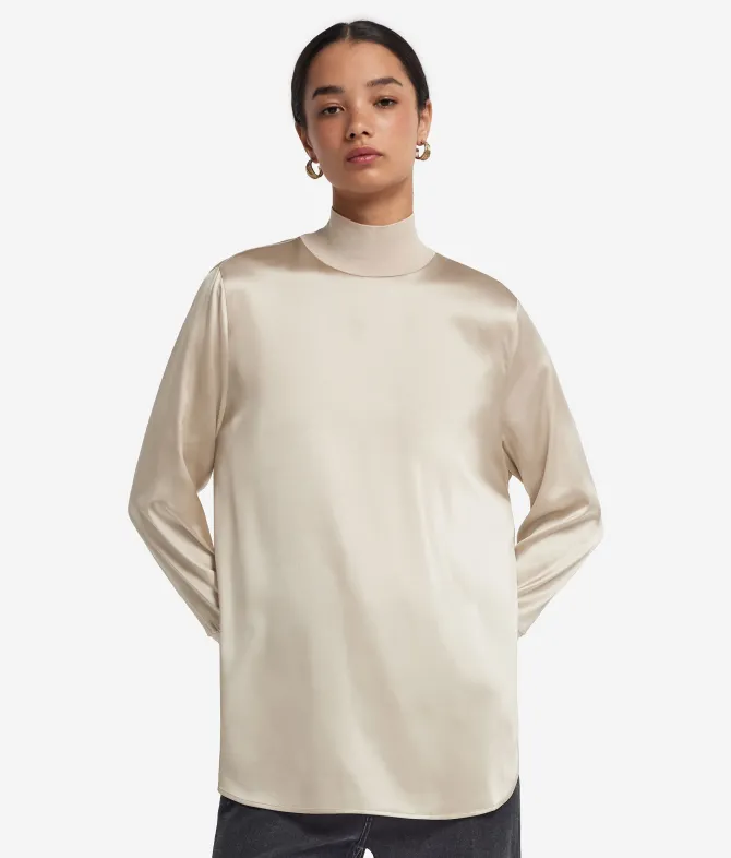Blusa in raso di seta con inserti in maglia