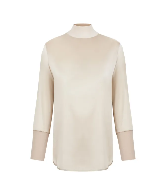 Blusa in raso di seta con inserti in maglia