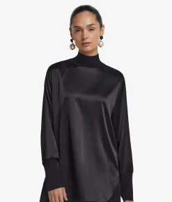 Blusa in raso di seta con inserti in maglia
