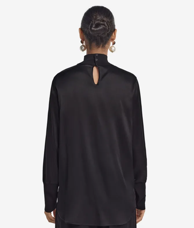 Blusa in raso di seta con inserti in maglia