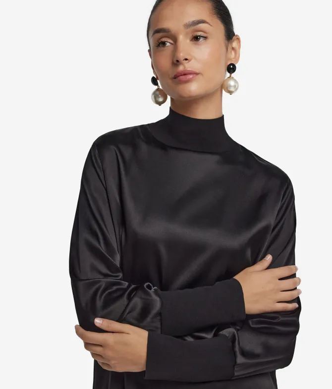 Blusa in raso di seta con inserti in maglia