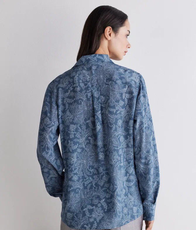 Camicia con colletto in seta stampata