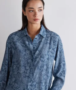 Camicia con colletto in seta stampata