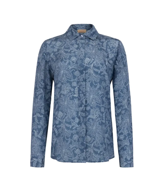 Camicia con colletto in seta stampata