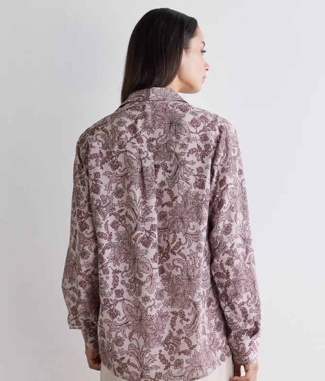 Camicia con colletto in seta stampata