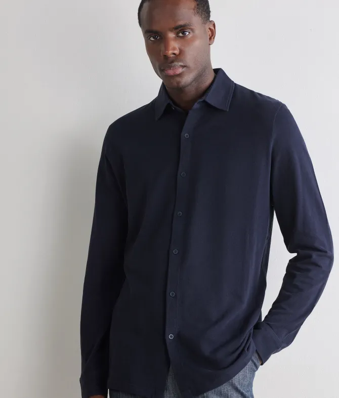 Camicia in piquet di cotone e seta