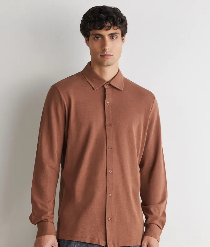Camicia in piquet di cotone e seta