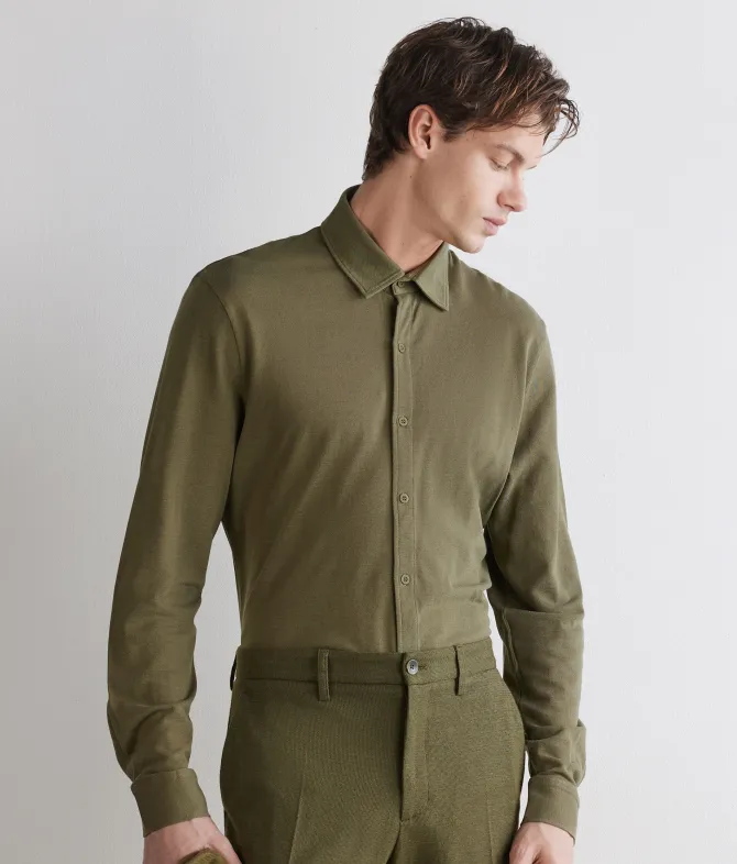 Camicia in piquet di cotone e seta