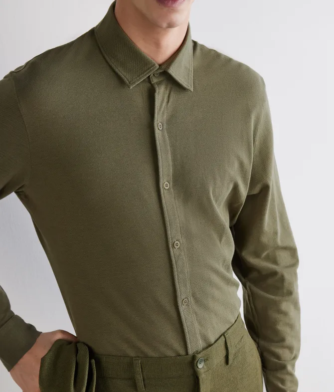 Camicia in piquet di cotone e seta