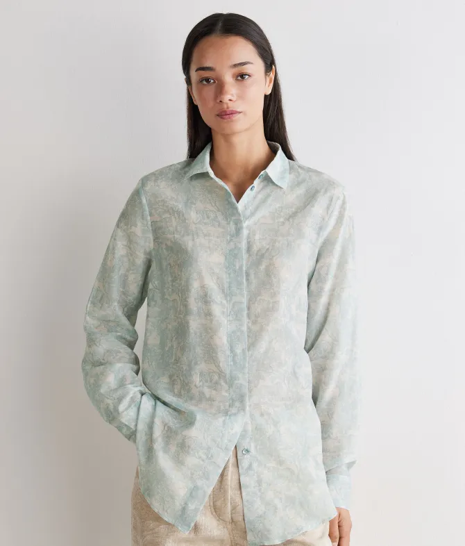 Camicia stampata in cotone e seta