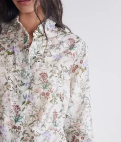Camicia stampata in cotone seta con cristalli