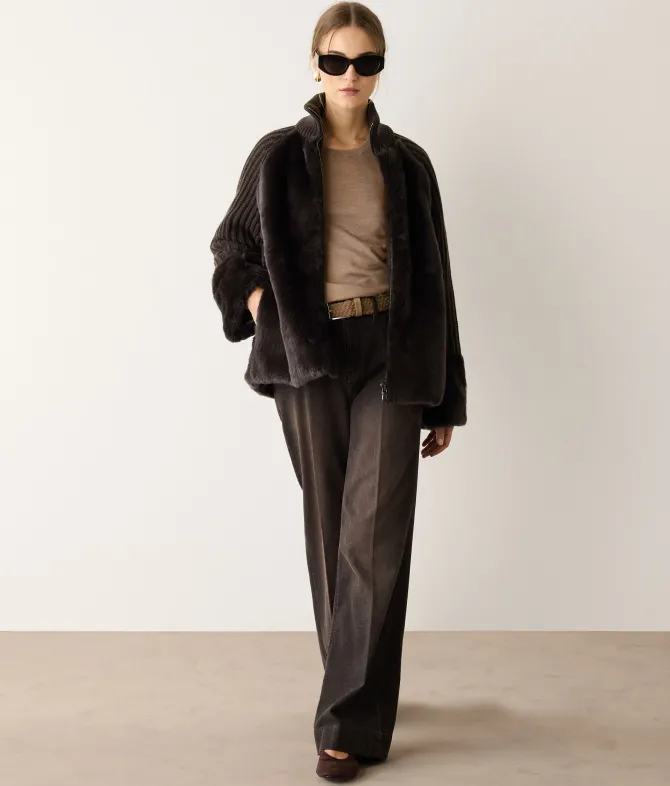 Cappotto in cashmere con inserti in pelliccia
