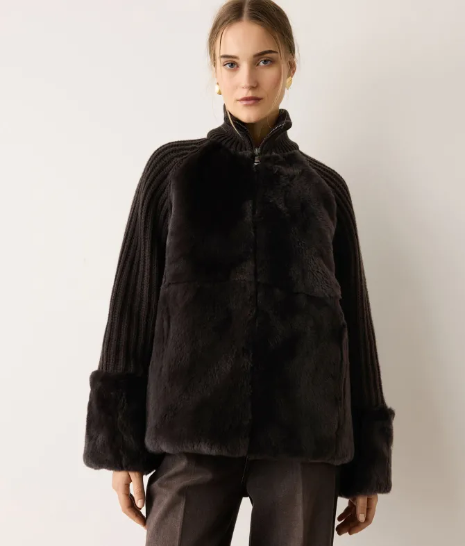 Cappotto in cashmere con inserti in pelliccia