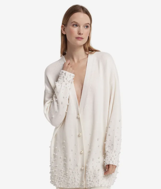 Cardigan con perle in Cashmere Ultrasoft
