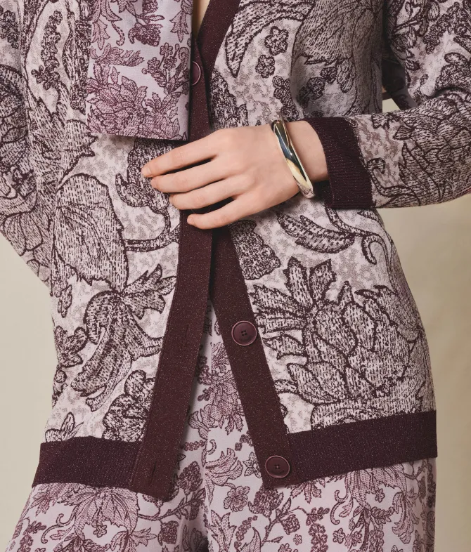 Cardigan jacquard botanico