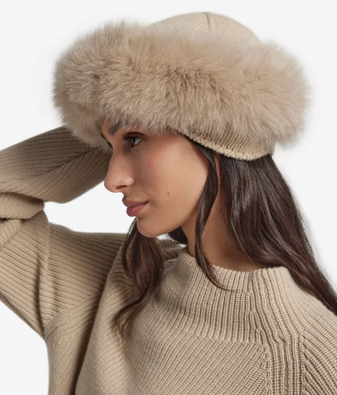 Colbacco in cashmere e pelliccia