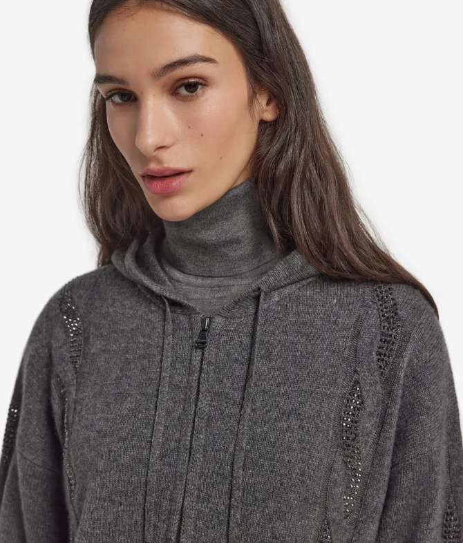 Felpa con trecce e strass in Cashmere Ultrasoft
