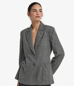Giacca gessata in lana con paillettes