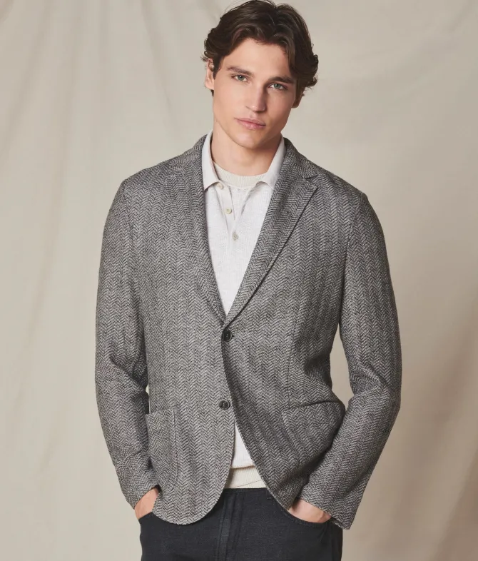 Giacca jersey spinata in lino e cotone