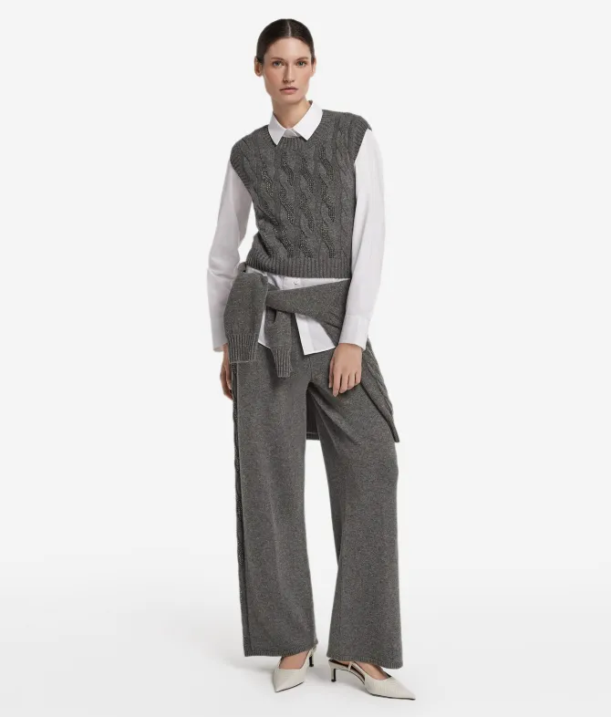 Gilet con trecce e strass in Cashmere Ultrasoft