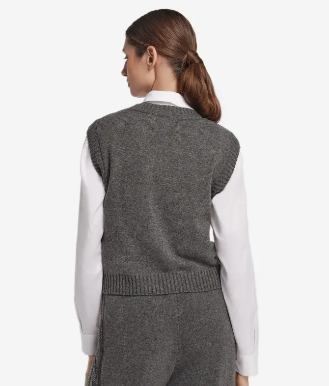Gilet con trecce e strass in Cashmere Ultrasoft