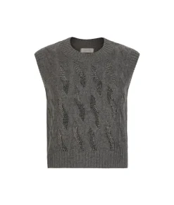 Gilet con trecce e strass in Cashmere Ultrasoft