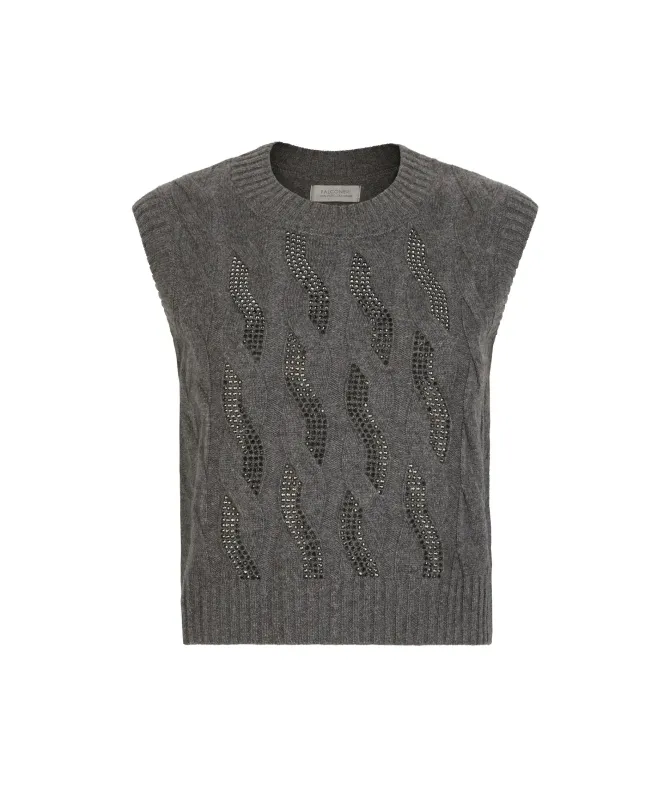 Gilet con trecce e strass in Cashmere Ultrasoft