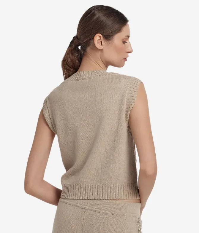 Gilet con trecce e strass in Cashmere Ultrasoft