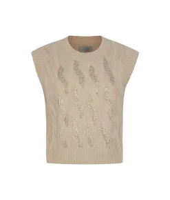 Gilet con trecce e strass in Cashmere Ultrasoft