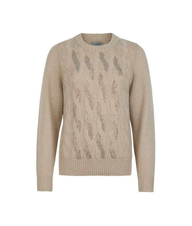 Girocollo con trecce e strass in Cashmere Ultrasoft
