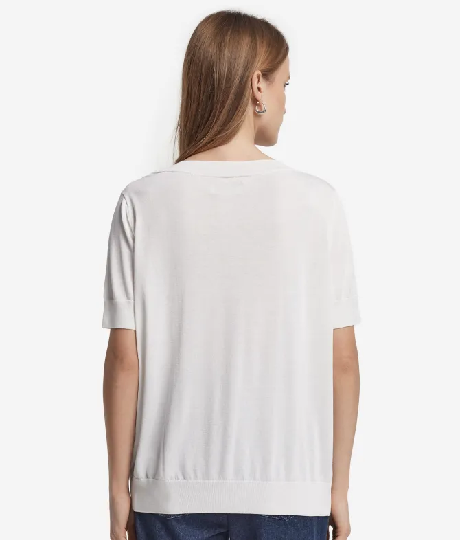 Maglia con Scollo a V a Maniche Corte in Seta Cotone