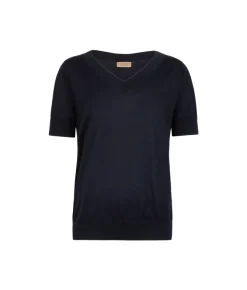 Maglia con Scollo a V a Maniche Corte in Seta Cotone