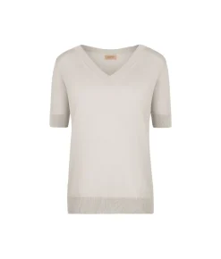 Maglia con Scollo a V a Maniche Corte in Seta Cotone