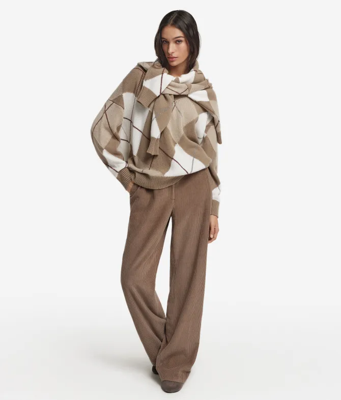 Maglia con scollo a V a rombi in Cashmere Ultrasoft