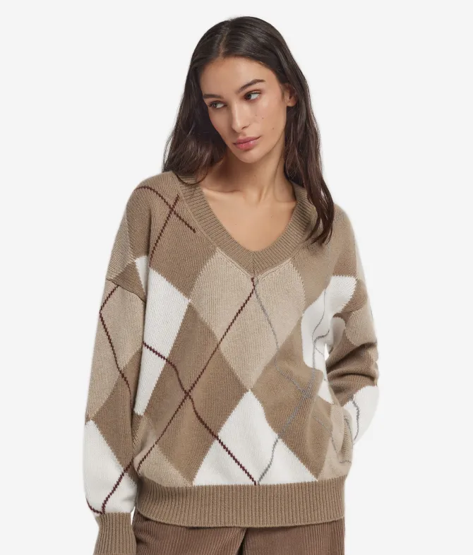 Maglia con scollo a V a rombi in Cashmere Ultrasoft