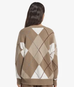 Maglia con scollo a V a rombi in Cashmere Ultrasoft