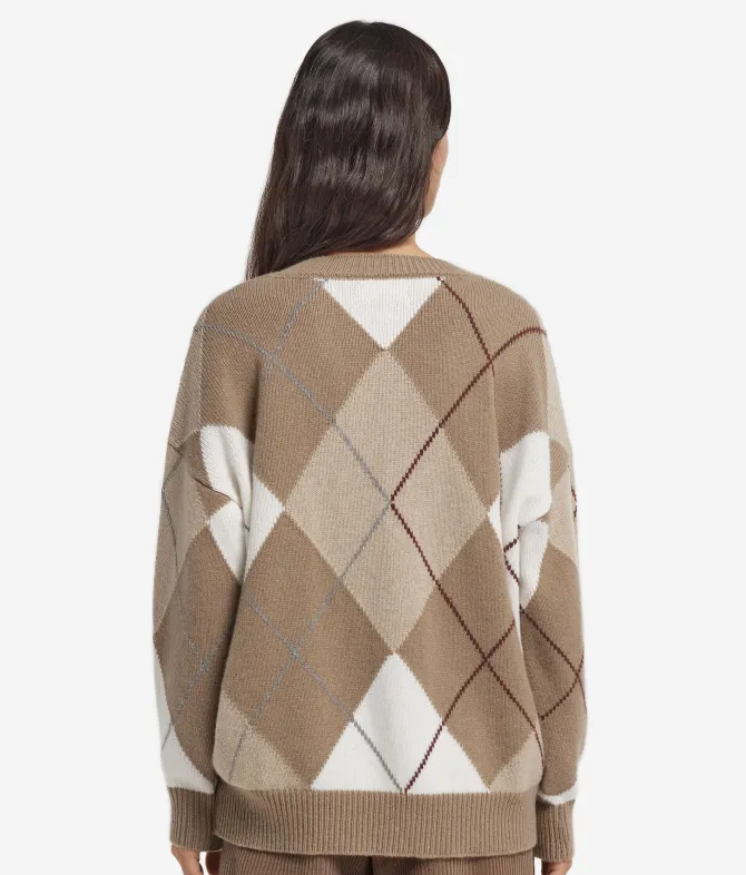 Maglia con scollo a V a rombi in Cashmere Ultrasoft