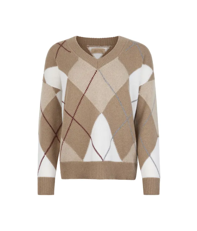 Maglia con scollo a V a rombi in Cashmere Ultrasoft