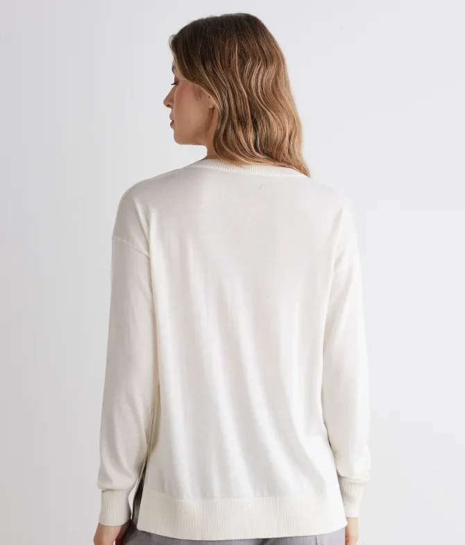 Maglia con scollo a V e spacchi in Cashmere Ultrafine