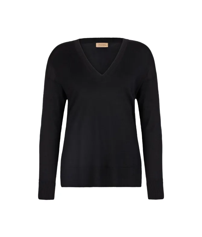Maglia con scollo a V e spacchi in Cashmere Ultrafine